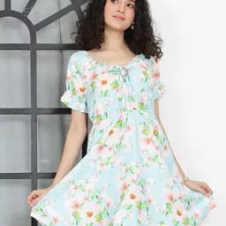 Shein Casual Tie-Up Neck Flounce Sleeves A-Line Dress with Cinched Waist-picture-35