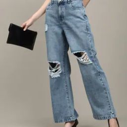 Shein High Rise Stone Wash Distressed Wide Leg Jeans-image-92