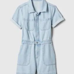 Denim Woven Playsuit with Patch Pockets-image-65