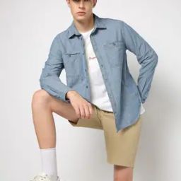 Button-Down Chambray Shirt with Patch Pockets-24
