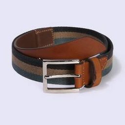 Men Striped Belt with Buckle Closure-image-61