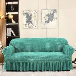 Checked Stretchable 2-Seater Sofa Cover with Skirt-27