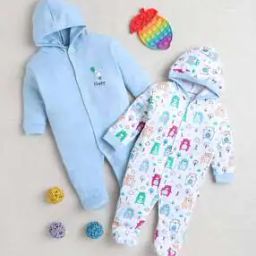 Infants Pack of 2 Printed Cotton Hooded Sleepsuits-image-16
