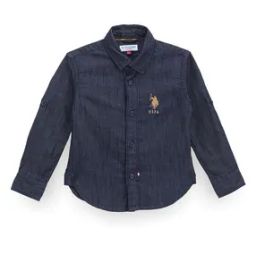 Boys Washed Chambray Shirt with Logo Embroidery-image-81