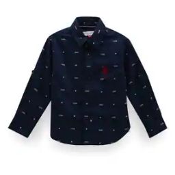 Boys Brand Print Shirt with Spread Collar-image-80