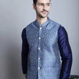 Printed Nehru Jacket with Mandarin Collar-image-1