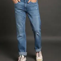 Men Harold Lightly Distressed Mid-Wash Slim Straight Fit Jeans-image-7