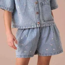 Regular Fit Embellished Denim City Shorts-image-34