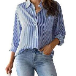Women Striped Oversized Shirt with Patch Pocket-image-49