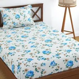 140 TC Floral Print Single Bedsheet with Pillow Cover-image-74
