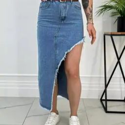 Women Straight Skirt with Frayed Hem-picture-35