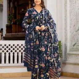 Women Floral Print Flared Kurta with Pants & Dupatta-picture-9