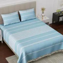 210 TC Striped Double Bedsheet with Pillow Covers-image-0