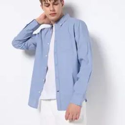 Men Button Down Regular Fit Poplin Shirt-image-8