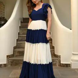Colourblock V-Neck Tiered Gown-image-13