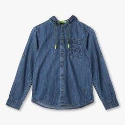 Boys Typographic Print Denim Shirt with Hoodie-picture-42