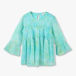 Girls Floral Print Regular Fit Tiered Top-image-14