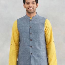 fabindia Men Textured Nehru Jacket with Button-Closure image 1