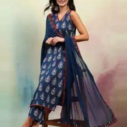 Women Block Print Straight Kurta Set with Dupatta-picture-7