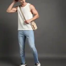 Men Henry Mid-Wash Cropped Fit Jeans-image-18