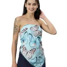 Butterfly Print Scarf with Striped Border-image-33