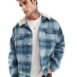 Checked Oversized Wool Look Trucker Jacket with Borg Collar-picture-13