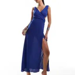 Twist Shoulder V-Neck Pleated Maxi Dress-image-65