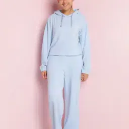 Girls Typographic Print Hooded T-Shirt & Pants Set-image-2