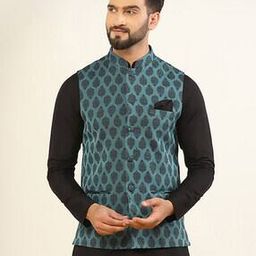 Men Regular Fit Nehru Jacket with Patch Pockets-image-13