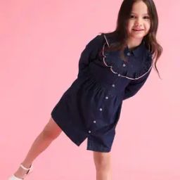 Girls Ruffled Detail Shirt Dress-image-6