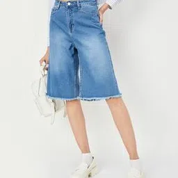 Women Washed Cotton Denim Shorts-picture-29