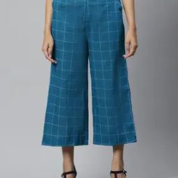 Women Checked Relaxed Fit Pure Cotton Culottes-image-53