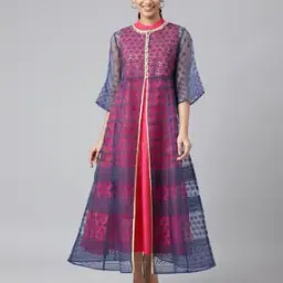 A-Line Floral Print Shrug with Sequined Inner Kurta-38