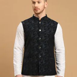 Printed Nehru Jacket with Welt Pockets-16
