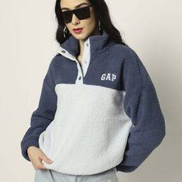Women Colorblock Polo Neck Button Front Sweatshirt-picture-49