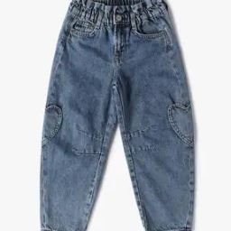 Girls Mid-Wash Relaxed Cargo Jeans-image-75
