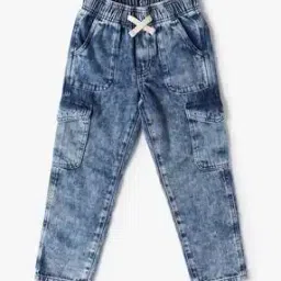 Girls Mid-Wash Slim Fit Cargo Jeans-image-20