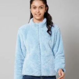 Girl Blue Fluffy Yarn Fleece Full-Zip Jacket-image-35
