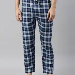 Men Checked Pyjamas with Elasticated Drawstring Waist-picture-2