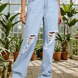 Shein Full Length Mid Distress Boyfriend Jeans-image-44