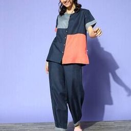 Women Colourblock Top & Pyjamas Set-image-44