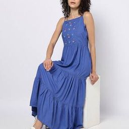 Women Floral Embroidered Square-Neck Tiered Dress-image-21