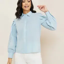 Women Regular Fit Shirt with Cuffed Sleeves-image-67