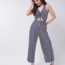 Striped Jumpsuit with Tie-Up-image-80