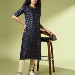 Women Foil Print Straight Kurta with Insert Pocket-image-33