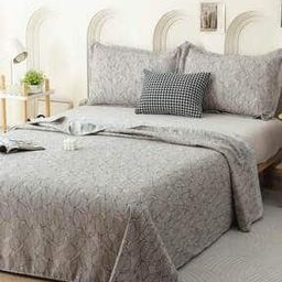 240 TC Leaf Print King-Size Bedsheet with Pillow Covers-49