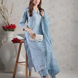 Women Floral Print Straight Kurta with Pants & Dupatta-image-55