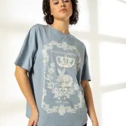 Women Graphic Print Oversized Cotton Crew-Neck T-Shirt-image-20