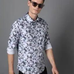 Men Leaf Print Slim Fit Shirt with Patch Pocket-picture-1