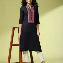 Women Straight Kurta with Embroidered Yoke-image-6